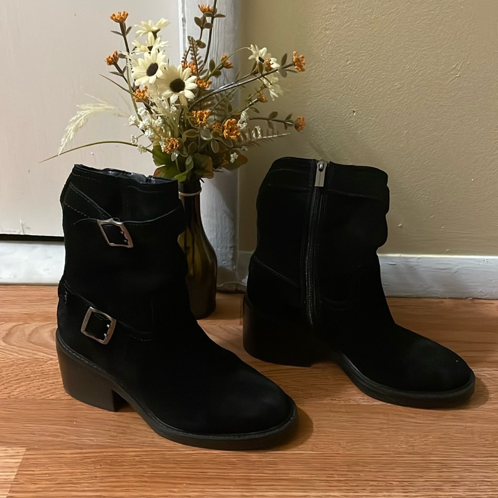 Vince Camuto, black suede booties